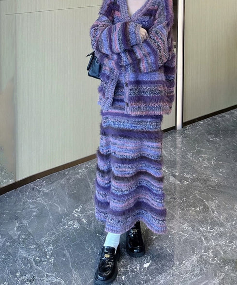 Striped Knit Dress & Cardigan